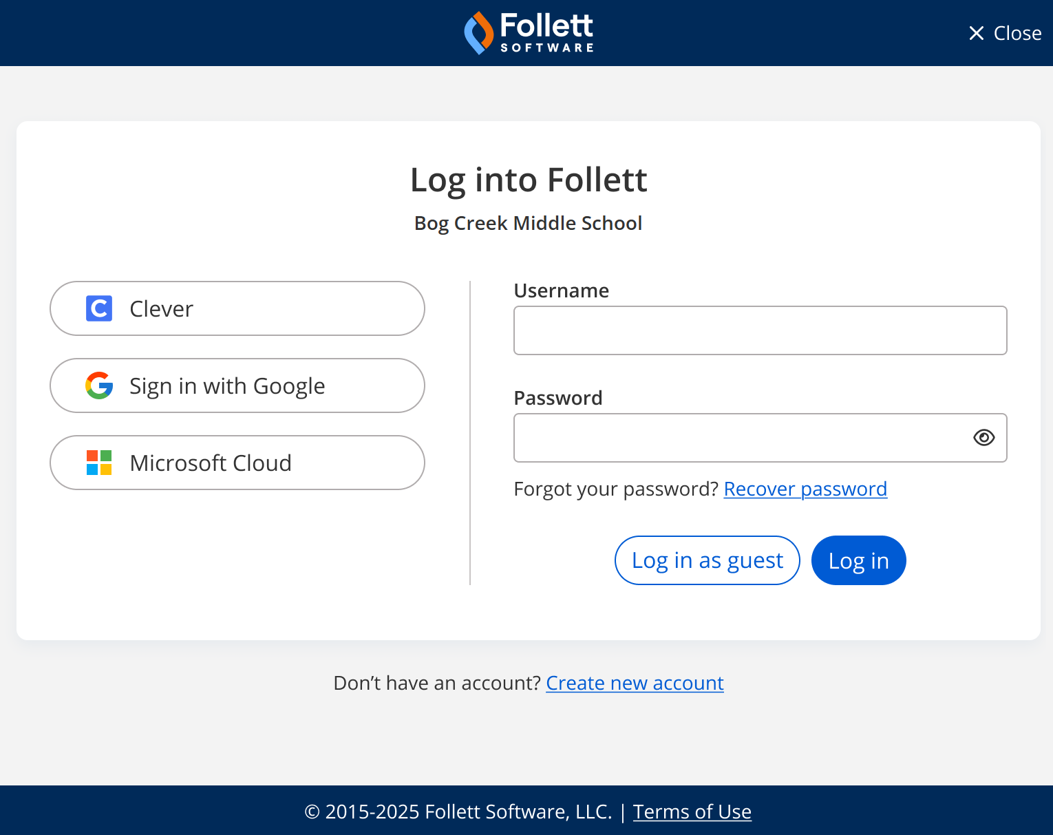 Log in page.