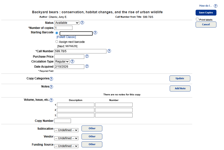 Add Copies page.