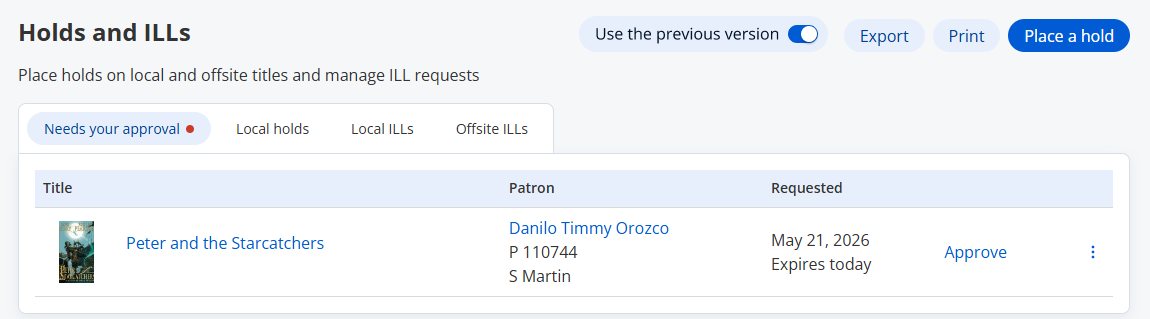 Holds and ILLs - View requests page.