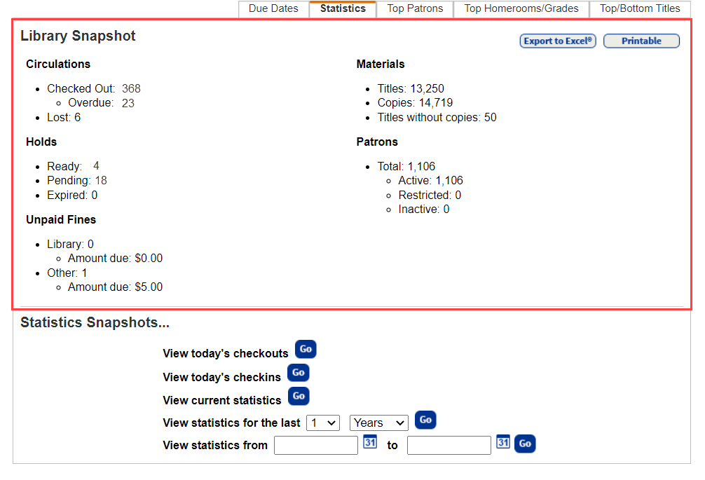 Library Statistics page.