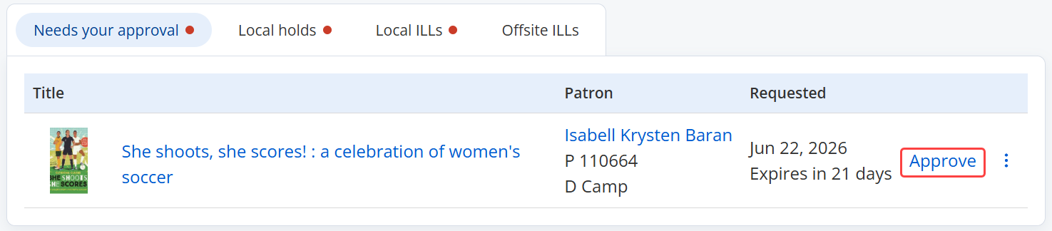New view Requests page, 'Needs your approval' tab, with Approve link highlighted.