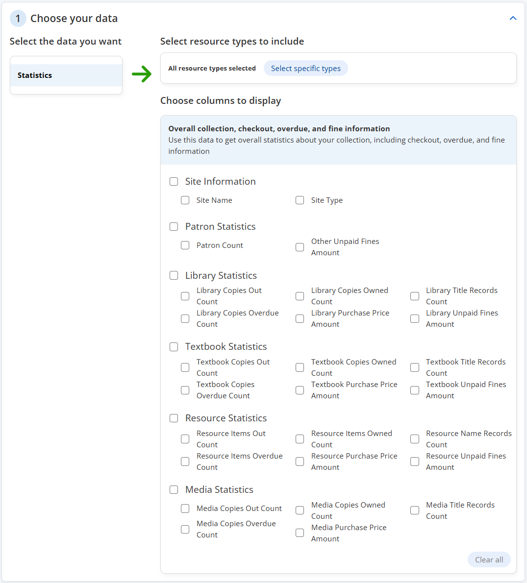 Report Builder 2.0 Choose your data section.