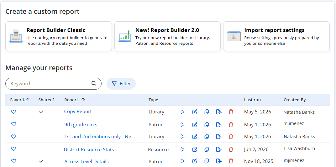 Manage your reports section.
