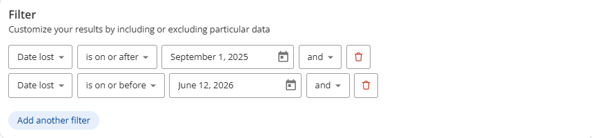 Report Builder 2.0 Filter section.