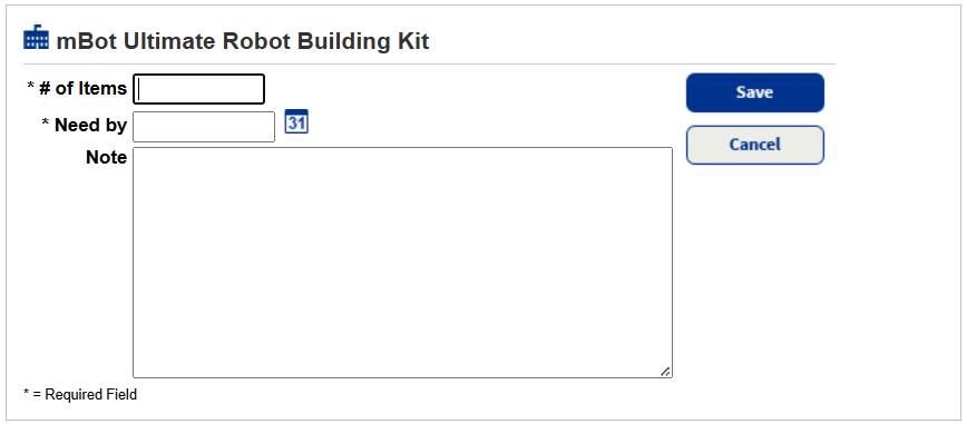 New Request page showing available fields.