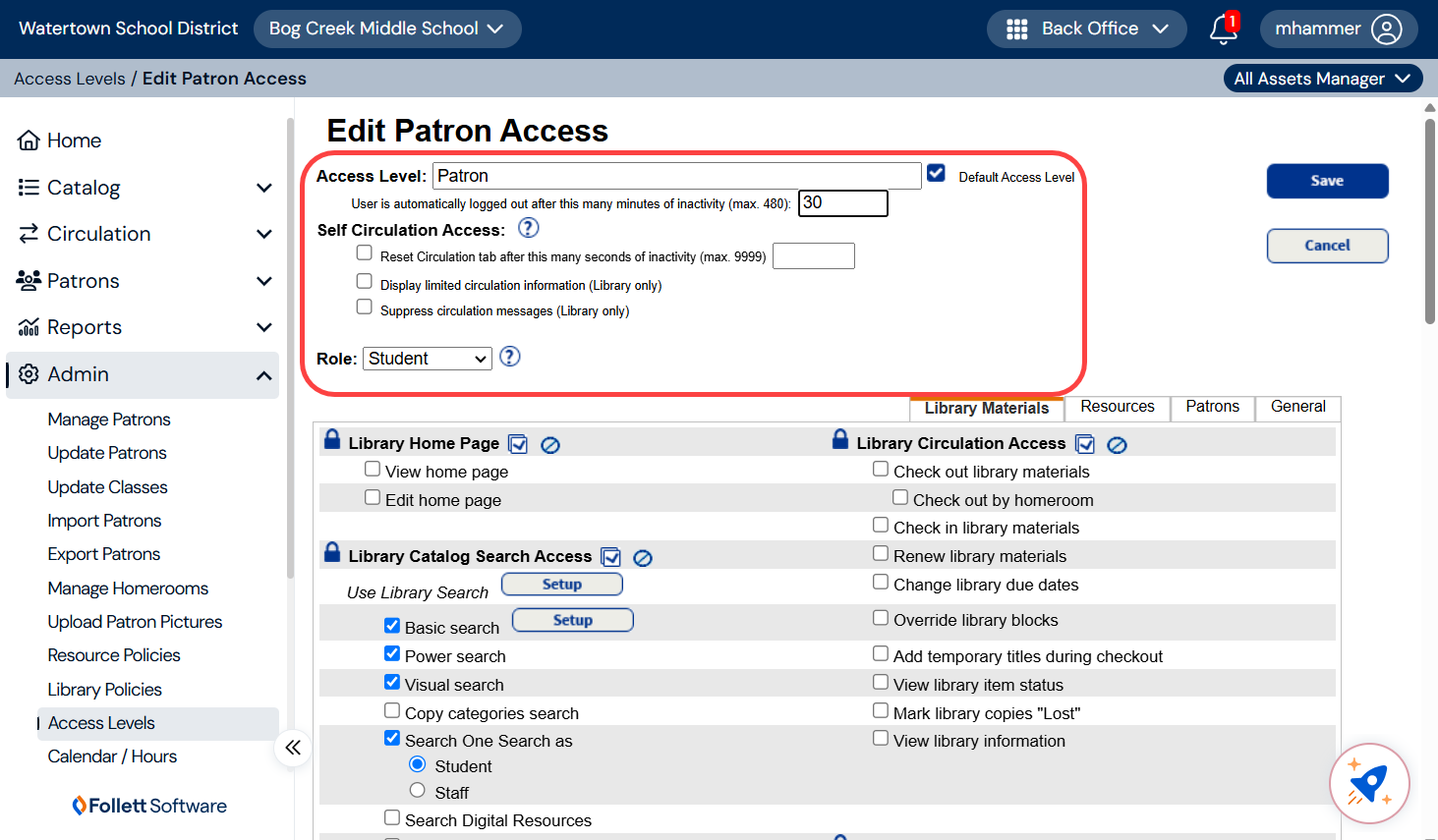 Available Self Circulation Access options. 