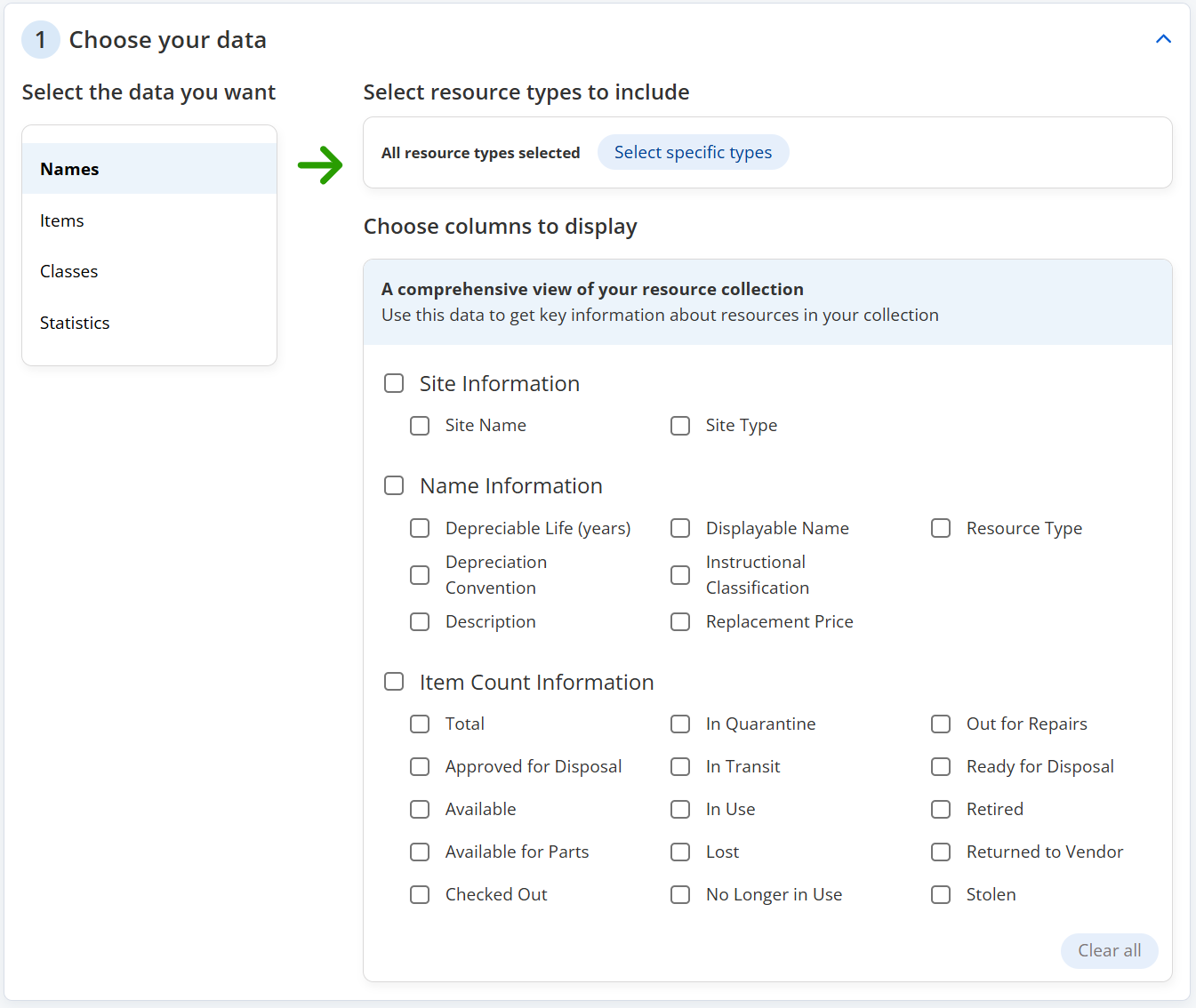 Report Builder Choose your data section for resources.